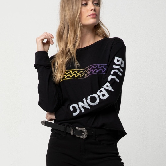 Billabong Tops - Billabong Thrash Crop Graphic Wave Tee L/S